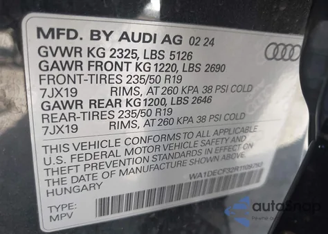 2024 Audi Q3 Premium 45 Tfsi S Line Quattro Tiptronic из США, поврежденный, VIN WA1DECF32R1109793